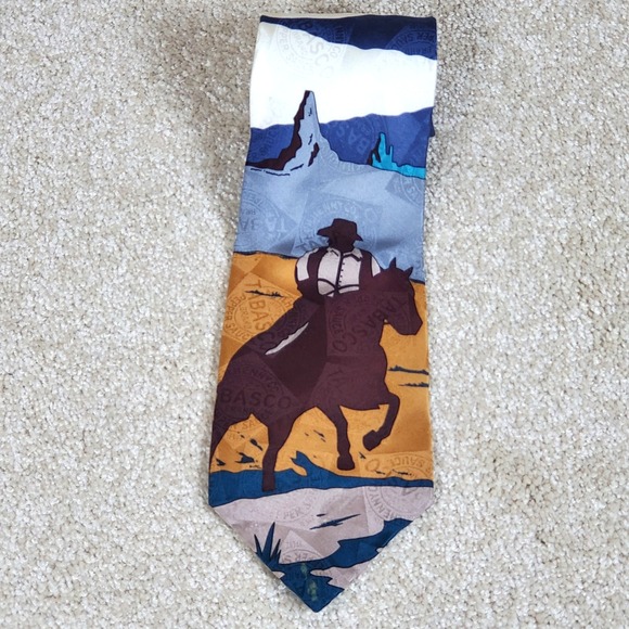 Tobasco Silk Neck Tie Cowboy Man and His Horse 58" - Picture 3 of 9